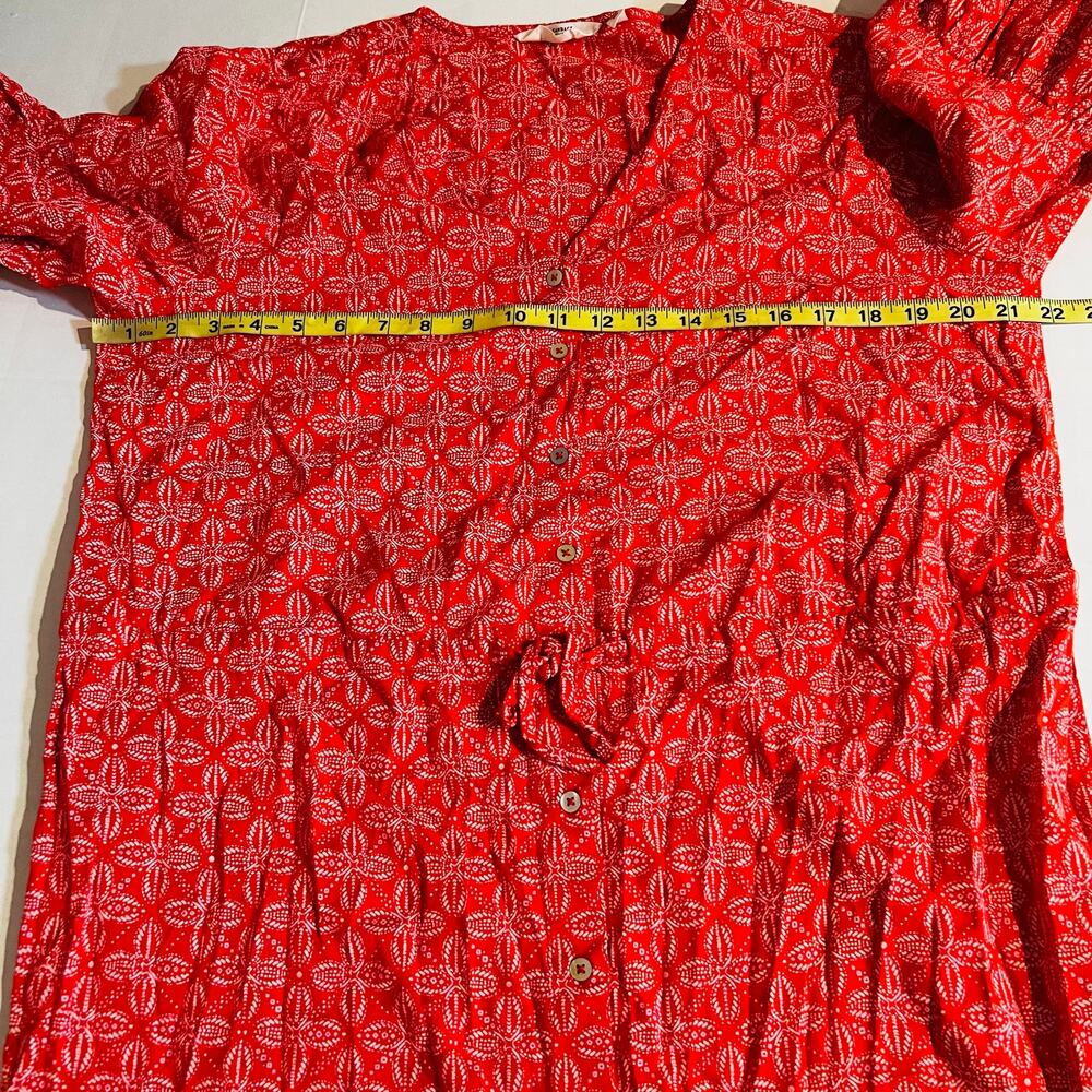 Candace Cameron Bure Printed V Neck Midi Dress Size M Medium Coral - Picture 6 of 7